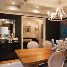 Black Transitional Dining Room With Chandelier