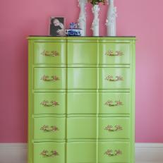 Green Traditional Dresser and Pink Wall