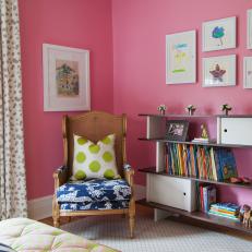Pink Contemporary Girl's Bedroom With Wood Chair