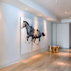 Contemporary Hallway with Large Black and White Painting 
