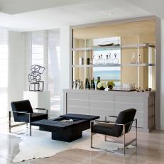 Contemporary Gray and White Bar with Black Seating Area