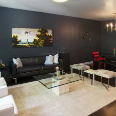 Modern Living and Dining Room With Deep Gray Walls