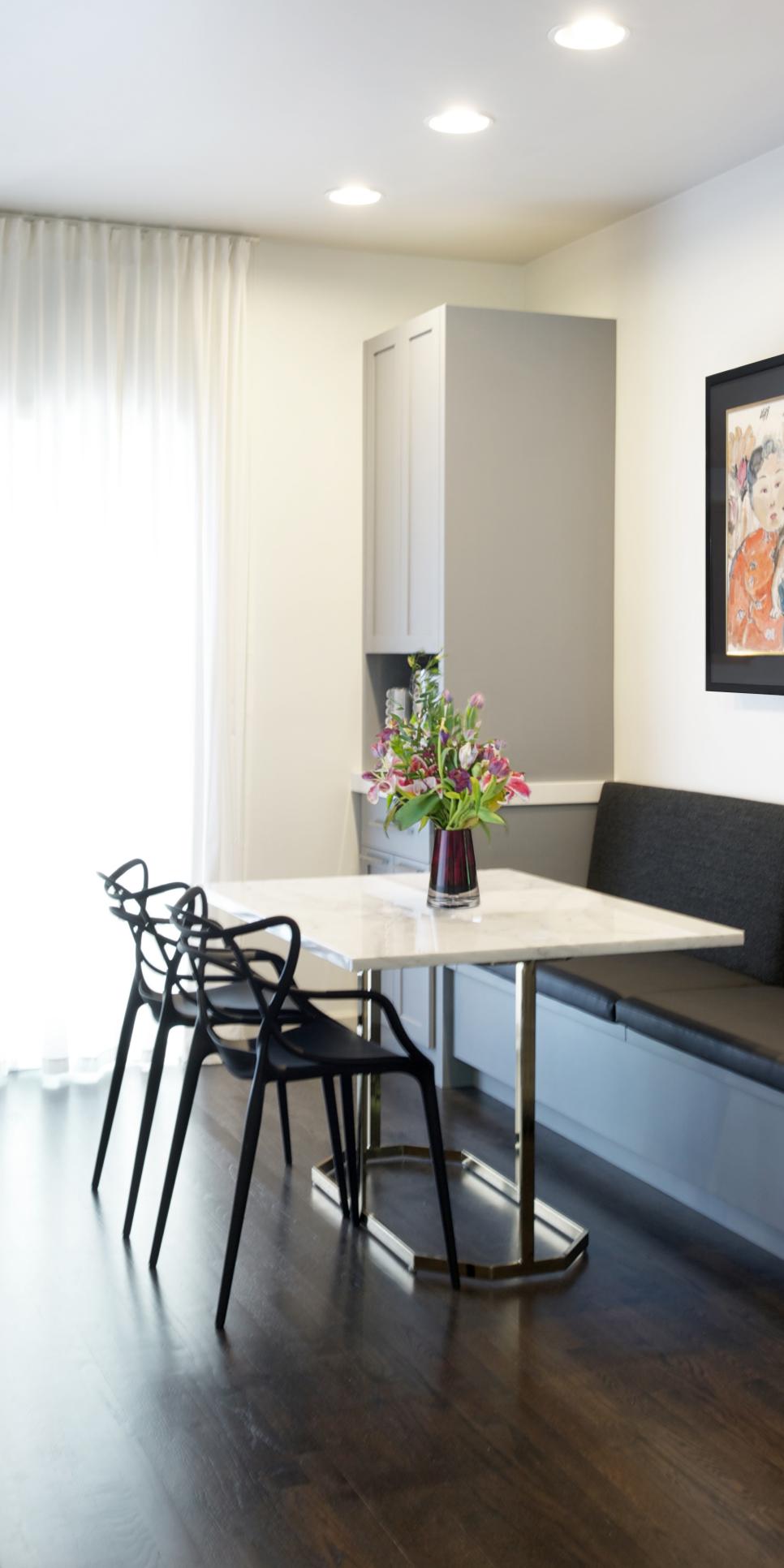 Kitchen Breakfast Nook with Metal and Marble Dining Table ...