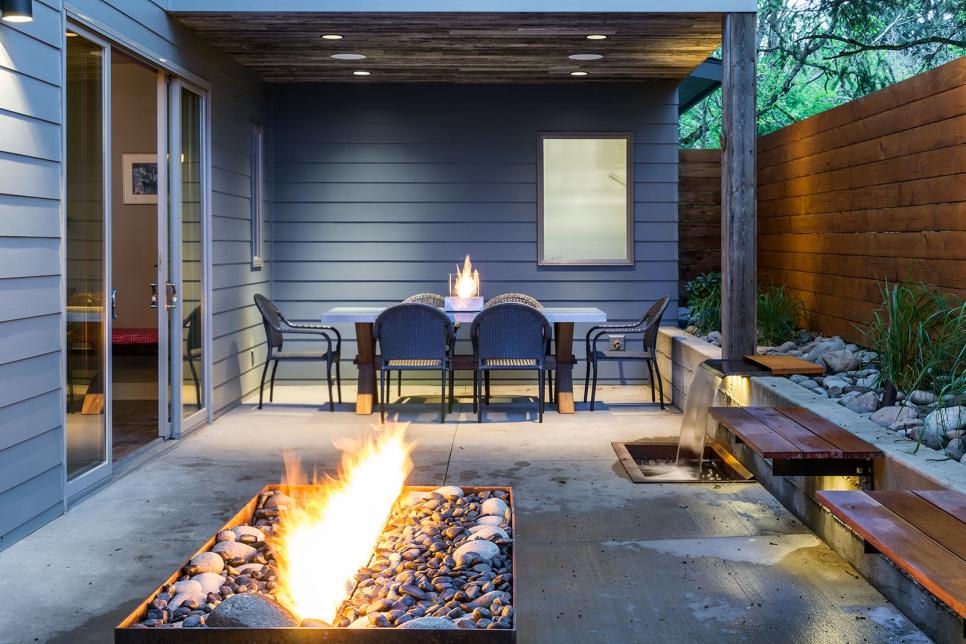 Urban Outdoor Entertaining Space ith Modern Fire Pit | HGTV