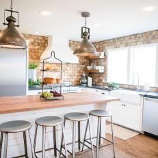 White Country Kitchen With Brick Wall
