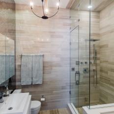 Modern Luxury Stone Bathroom With Unique Pendant Light 