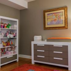 Gray Nursery With White Modern Style Furniture