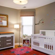 Modern Gray Nursery With White Furniture