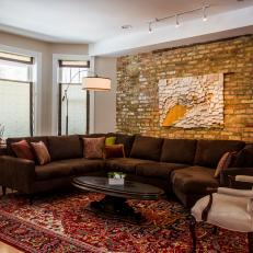 Contemporary Living Room With Brick Wall Feature