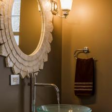 Neutral Transitional Style Bathroom With Glass Sink