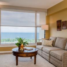 Neutral Coastal Style Living Room With Views Of The Water