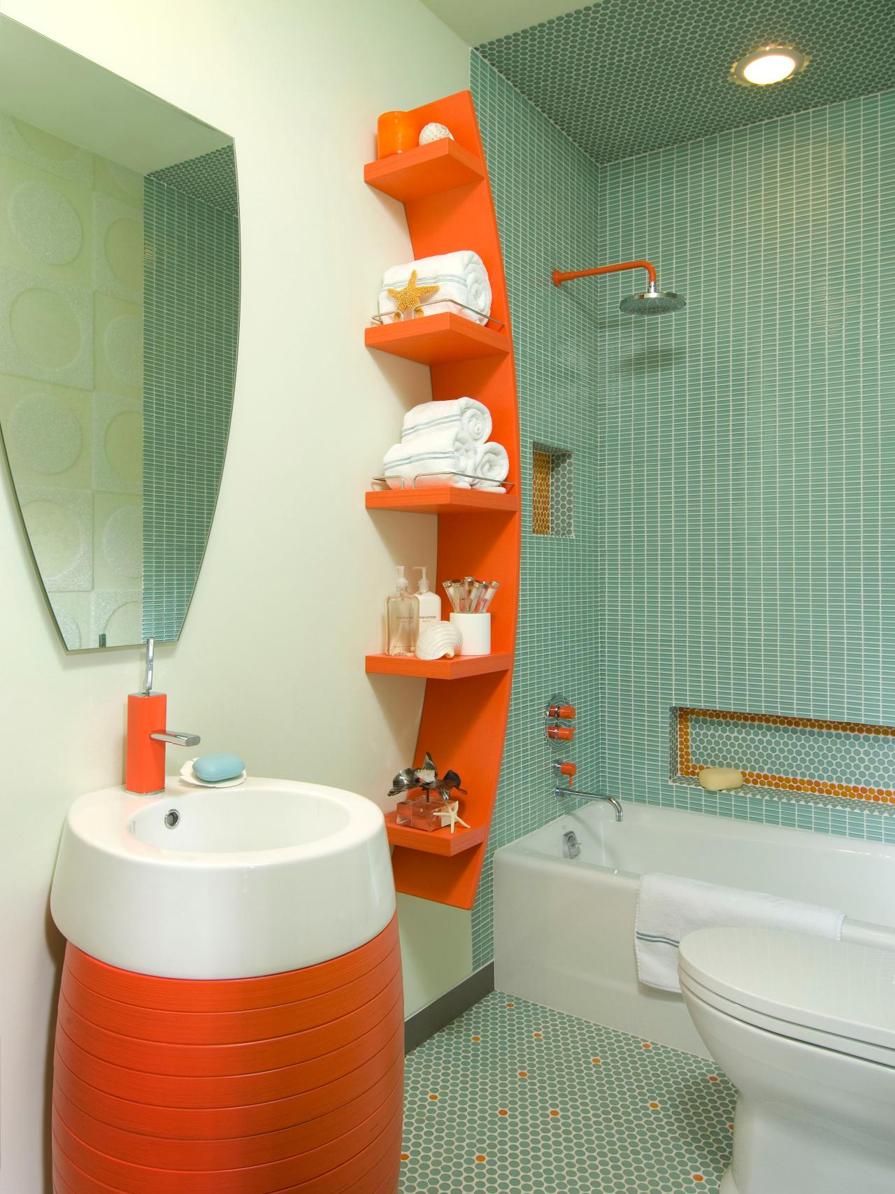 Contemporary Orange and Blue Kid's Bathroom | HGTV