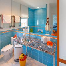 Bright Blue Contemporary Kids Bathroom