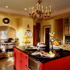 Traditional Kitchen Boasts Bright Red Island