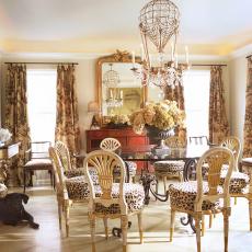 Neutral Traditional Dining Room with Long Chandelier
