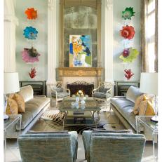 Blue Traditional Living Room with Velvet Furniture