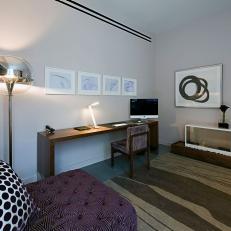 Gray and White Modern Home Office With Purple Daybed