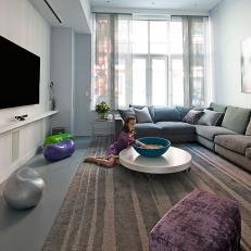 Gray Modern Media Room With Sectional