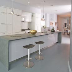 White Modern Kitchen With Gray Island