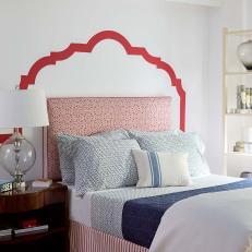 Red, White and Blue Bedroom With Painted Headboard
