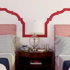 Red, White and Blue Bedroom With Painted Headboards
