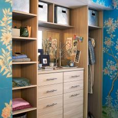 Closet and Blue Floral Wallpaper