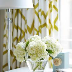 Glass Vase With White Hydrangeas