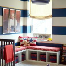 Red, White and Blue Boy's Nursery With Bench