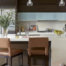 Neutral Contemporary Kitchen With Leather Barstools