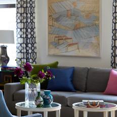 Multicolored Eclectic Living Room With Gray Sofa