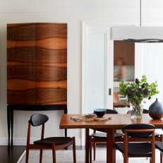 White Midcentury Dining Room With Cabinet