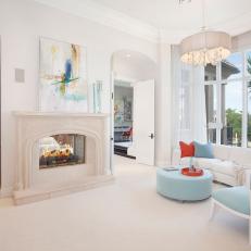 White Contemporary Sitting Room With Fireplace