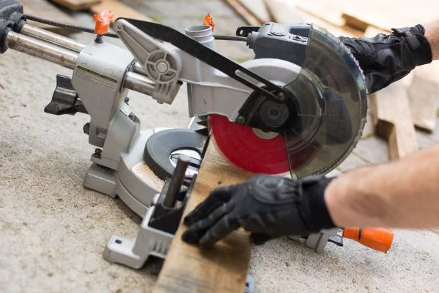 Measure and mark the flat pallet boards at 24 inches across (Image 5), then cut with a compound miter saw (Image 6). Using the nail gun, attach boards atop the frame (Image 7).