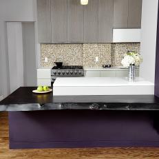 Purple Peninsula in Open Kitchen
