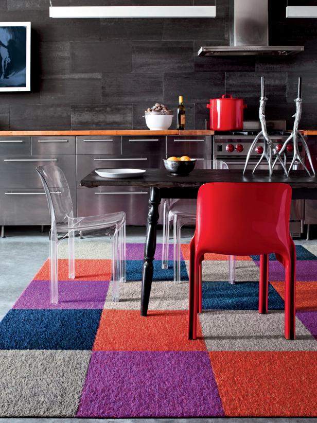 Colorful Carpet Tiles in Kitchen