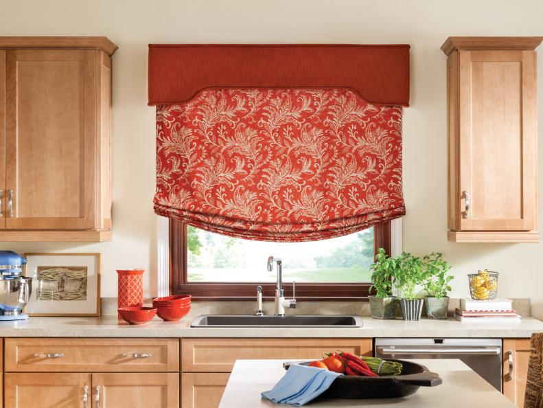 Red Roman Shade in Kitchen