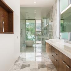 Shower Room with Glass Walls in Modern Master Bathroom 