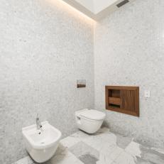Gray and White Minimalist Modern Master Bathroom 