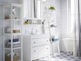 Open Shelving in Airy, White Bathroom