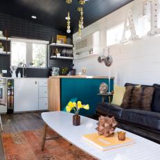 Tiny, Eclectic Living Room & Kitchen