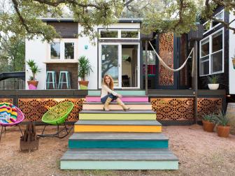 Small Home Exterior With Colorful Stair Risers