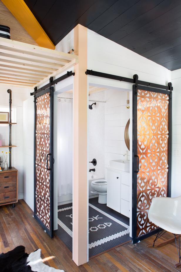  Bathroom  Barn  Doors  With Copper Panels HGTV