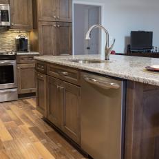 Contemporary Kitchen With Wood Island And Granite Counter Top