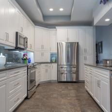 White Transitional Kitchen With Gray Granite Countertops
