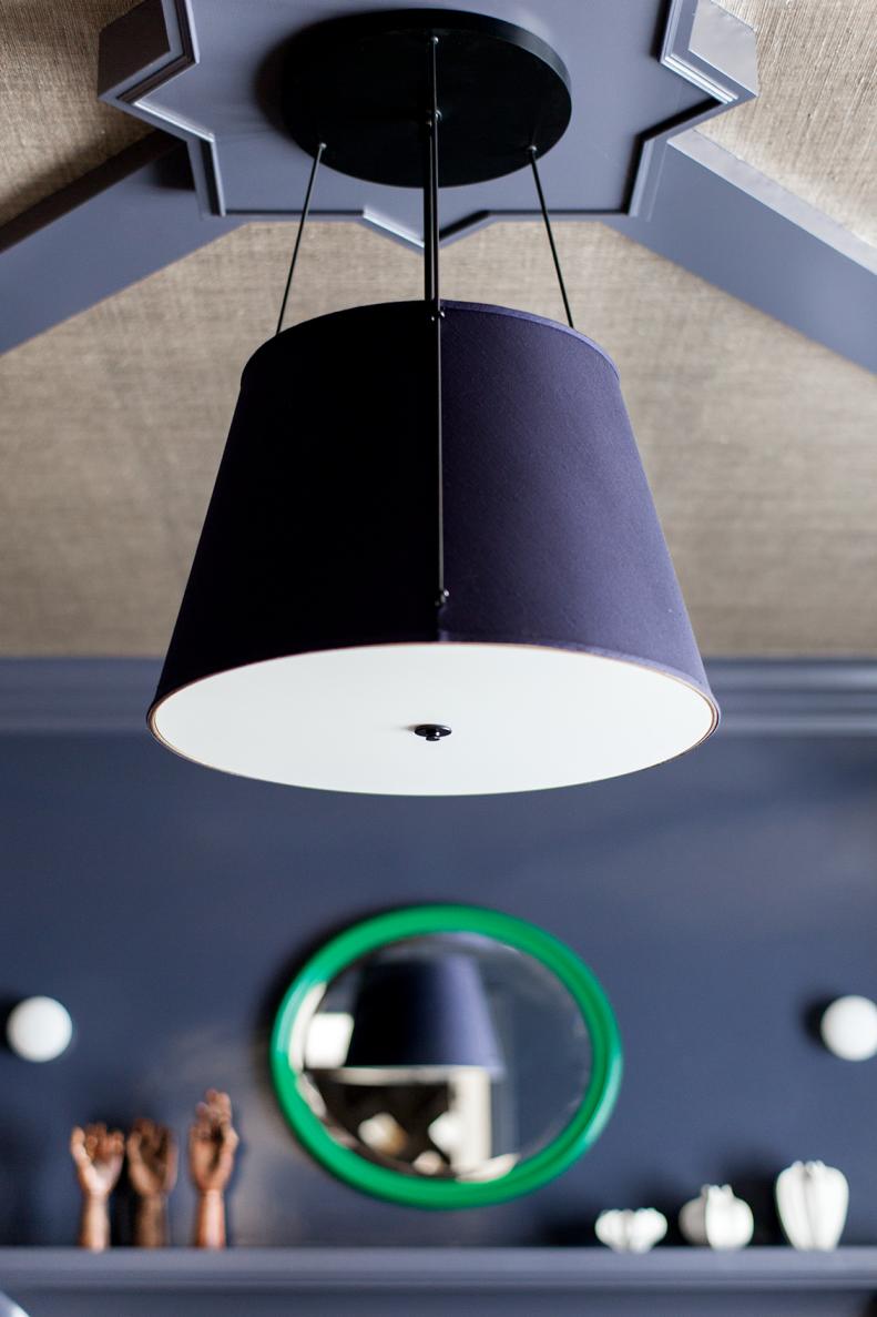Navy Blue Office With Blue Light Fixture