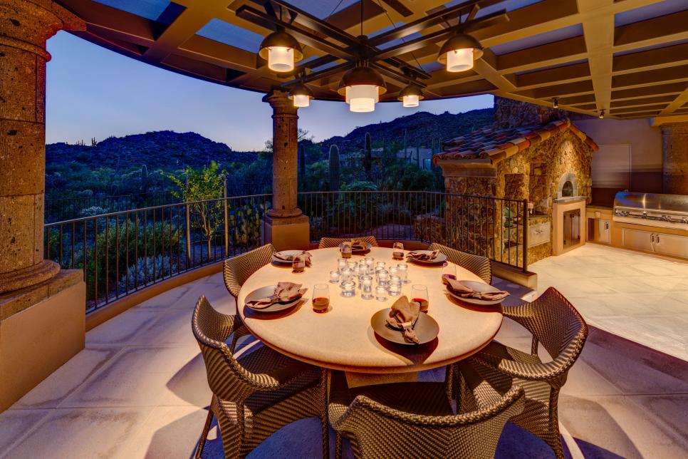 Contemporary Outdoor Dining Room Overlooking Mountain View