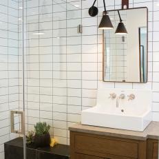 Transitional Bathroom With Black & White Tile Shower