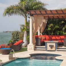 Mediterranean Patio Features An Oasis-Like Atmosphere With Stunning Pool, Water Features & Lounge