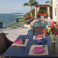 Luxurious Mediterranean Patio Features Ocean Side Dining, Infinity Spa & Stunning Pool