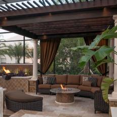Luxurious Outdoor Living Room Features Custom Trellis & Fire Table